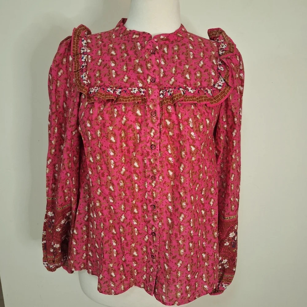 Joie balloon sleeve ruffle detail bohemian top NWOT  SZ S